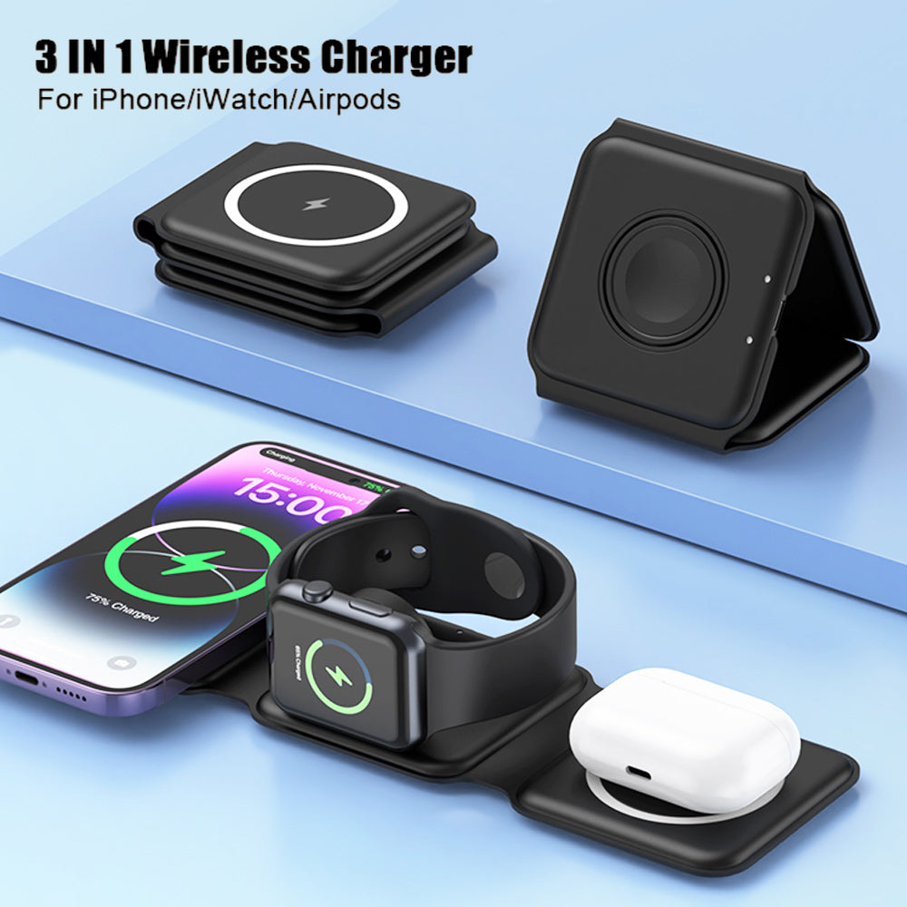 3-in-1 Foldable Magnetic Wireless Charging Station -For Phone, Watch & Earbuds